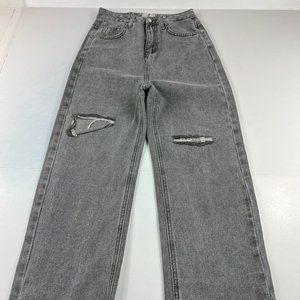 Feeling Korea Jeans Women's Small High Rise Crop Grey Distressed Split Hem Denim